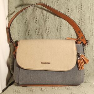 Simply Noelle Bag Denim Blue, Cream and Brown Shoulder Bag EUC